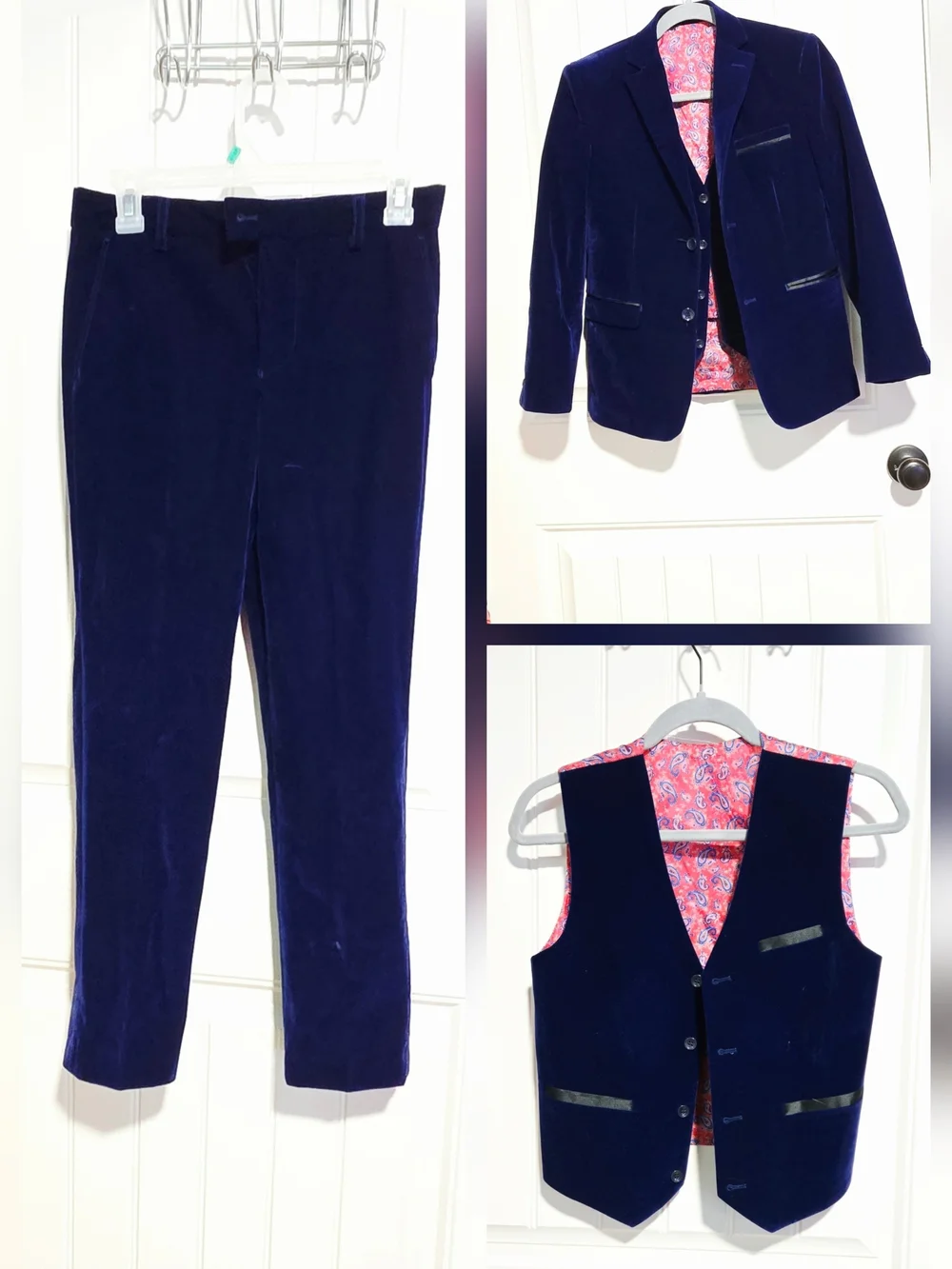 Isaac Mizrahi Boys Cobalt Velvet 3 Piece Suit Slim Fit Blazer Vest Pants Holiday